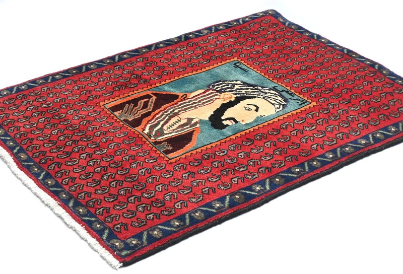 Handmade Vintage Oriental Rug 2'7X3'5 ft Pictorial Avicenna Design Red Carpet gallery
