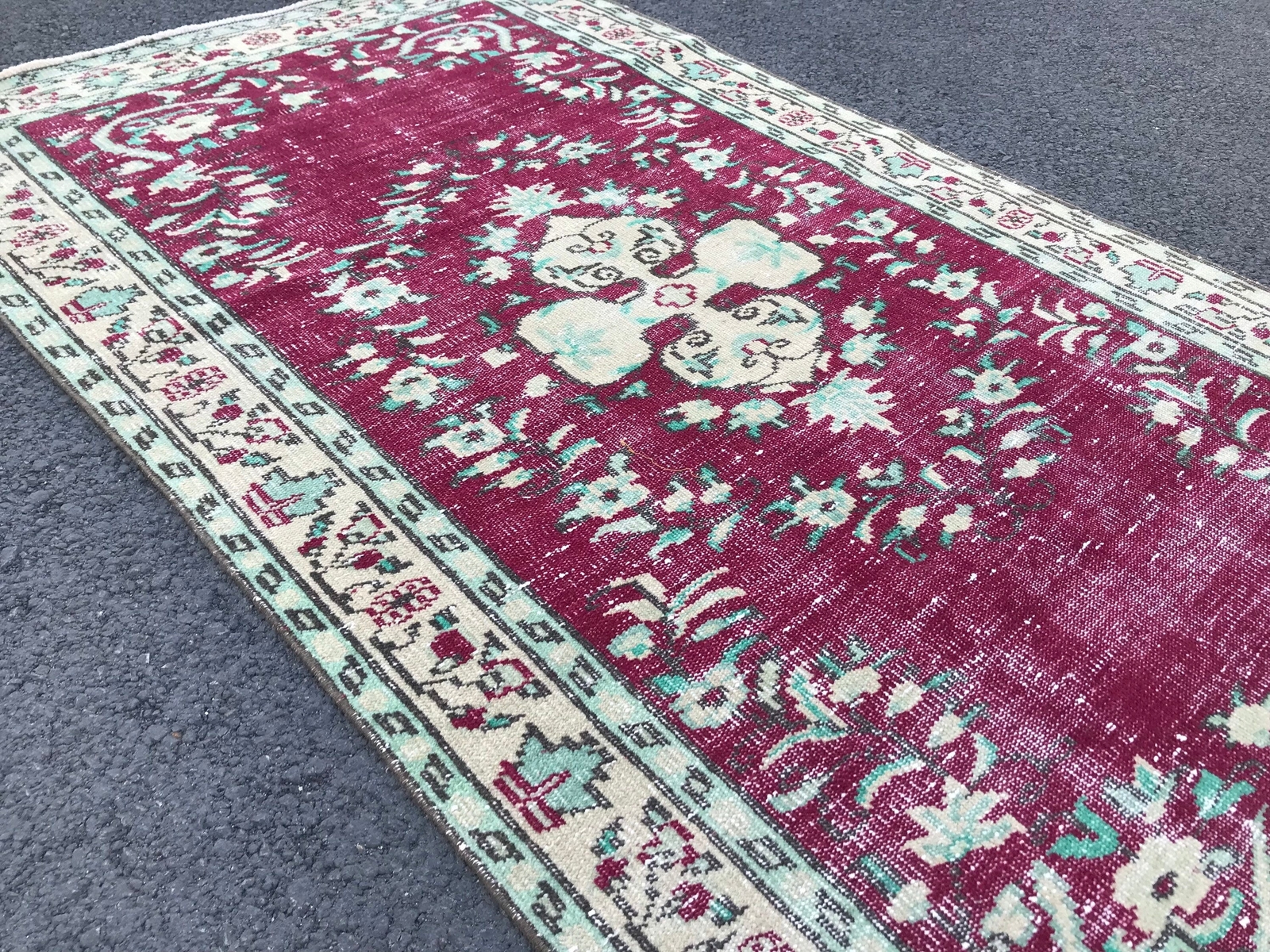4x6.9 Medium Vintage Red Turkish Oushak Wool Rug gallery
