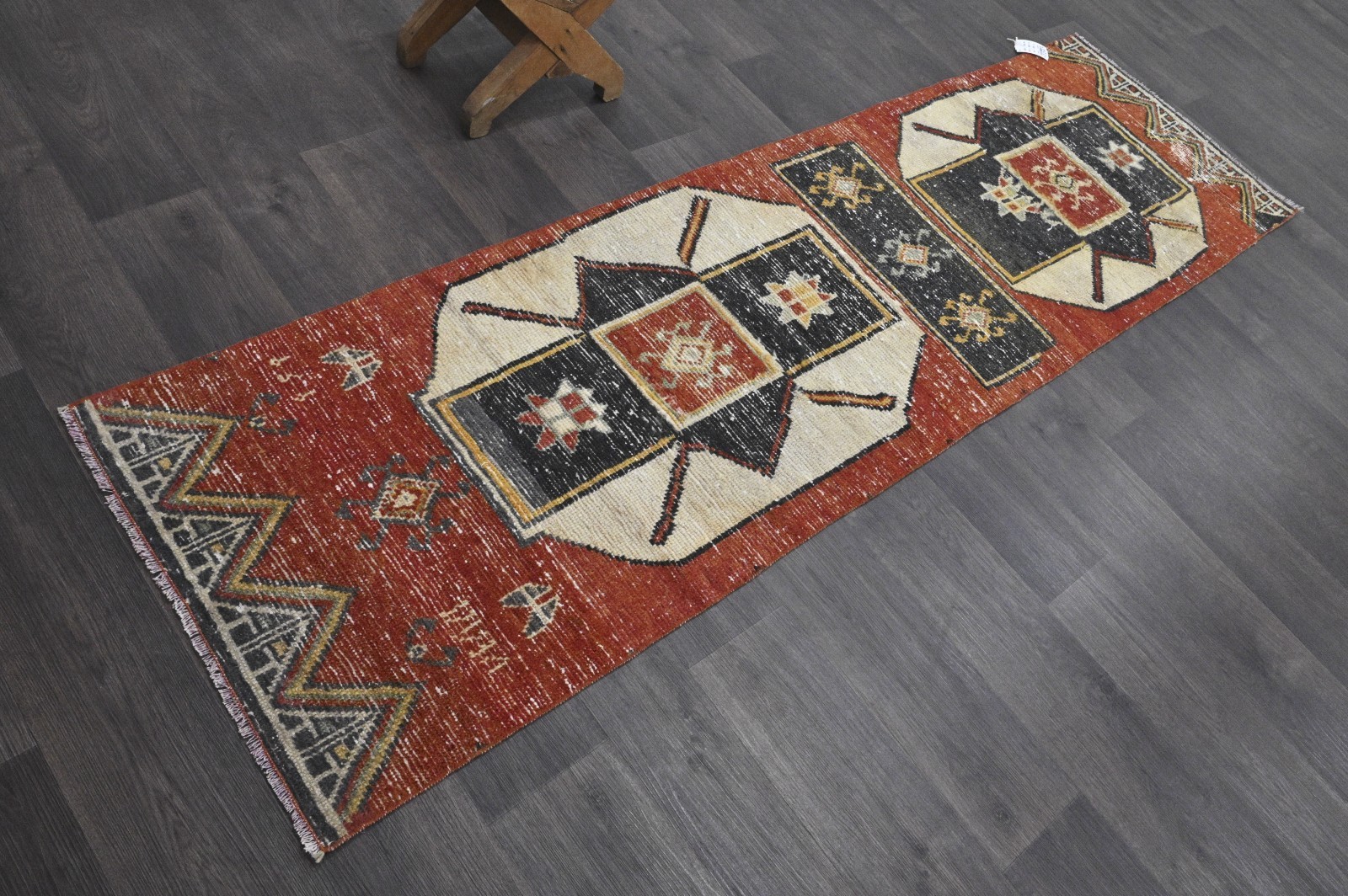 Vintage Turkish Runner Rug 2x7ft Wool Anatolian Handmade Hallway Oushak RED gallery