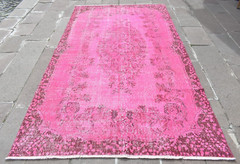 Vintage Turkish Rug 63” x 113” Anatolian Over Dyed Rug Painted Wool Area Rug