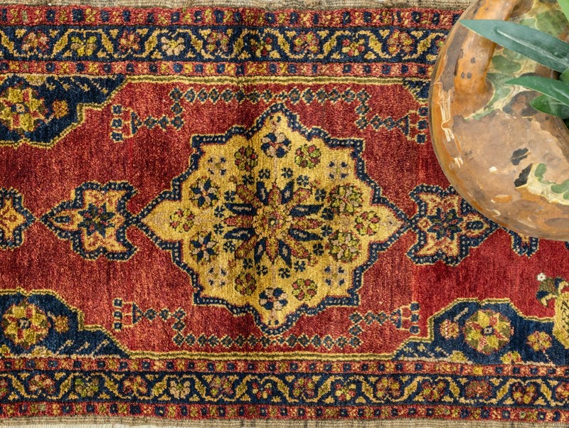 Rare Antique Turkish Yastik Rug 1.9x4.5 ft – Tribal Medallion – Collector Piece gallery
