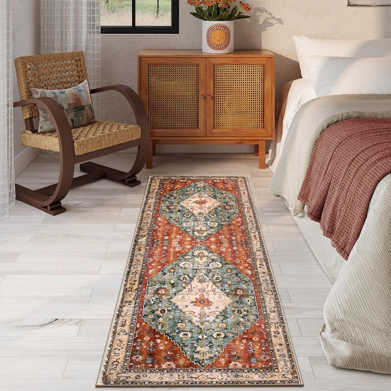 Boho Washable Runner Rug 2x6ft - Non Slip Hallway Carpet`/`` gallery