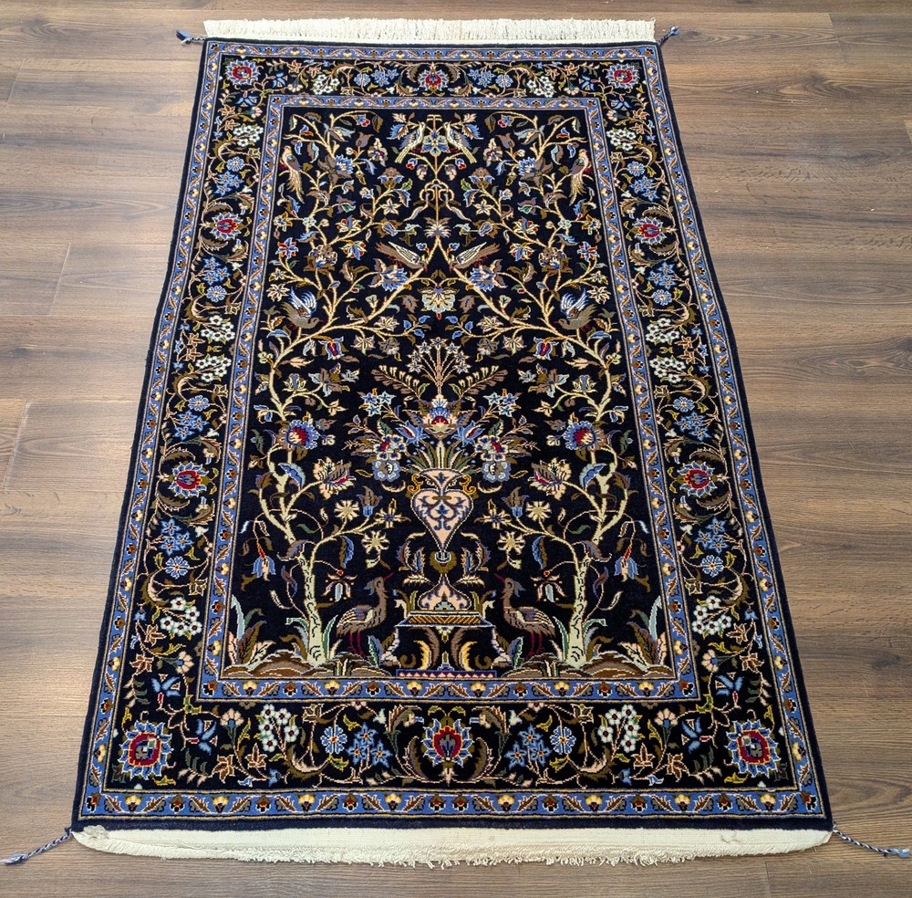 Per'sian Tree of Life Rug 4x6, Navy Blue, Birds & Animal Pictorials