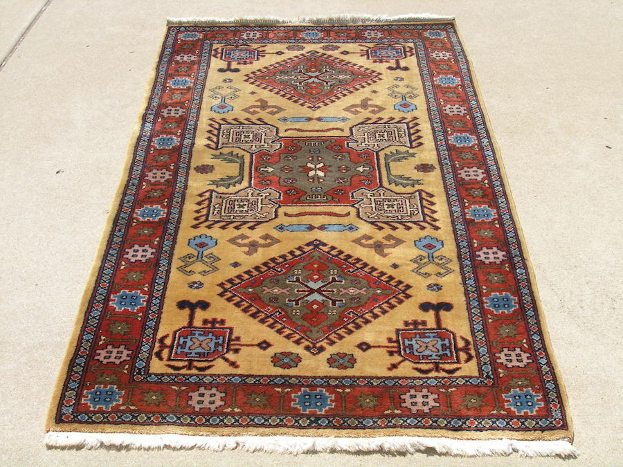 FineAntique Hand Woven Oriental Rug Carpet Abadeh Camel Hair 39x77" Geometric gallery