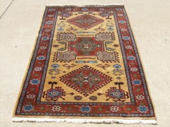 FineAntique Hand Woven Oriental Rug Carpet Abadeh Camel Hair 39×77″ Geometric
