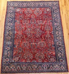 Antique Saroukk Hand-Knotted Wool 9′ x 12′ Red Oriental Rug Exceptional