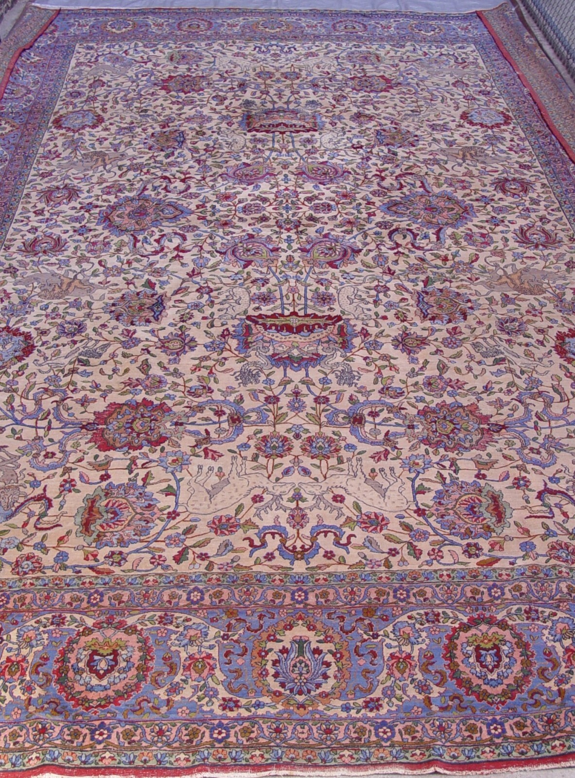 Spectacular Antique 1850 Hunting pictorial Animals Large Oriental Rug 12'9"x19' gallery