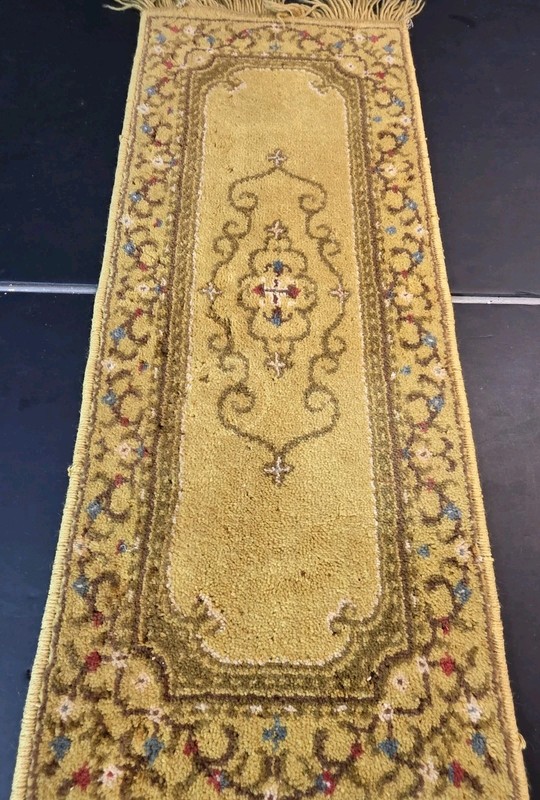 Vintage Gold Floral Tapestry Rug Table Runner 12x31 Mid Century Medallion Boho gallery