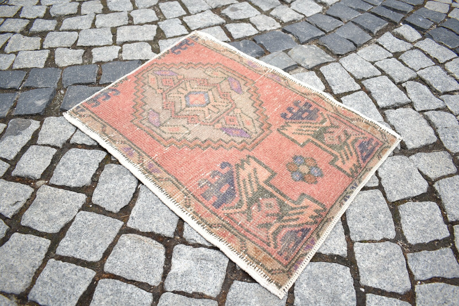 Turkish Rug 20'' x 26'' Vintage Kilim Small Anatolian Oushak Wool Low Pile Rug gallery