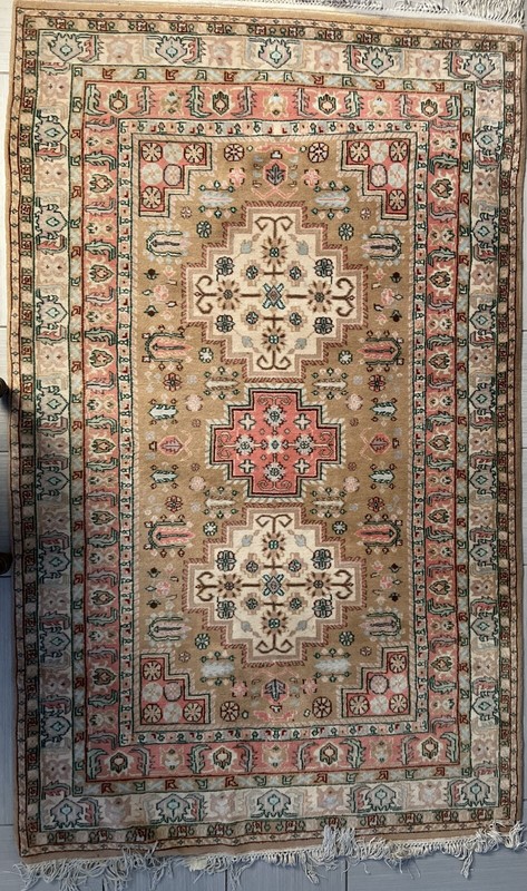 Vintage rose and beige hand knotted wool rug 50" X 87" gallery