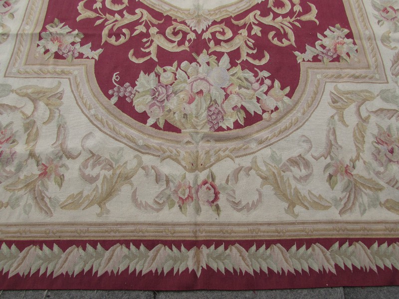 Vintage Hand Made French Design Original Wool Raspberry Red Aubusson 312X244cm gallery