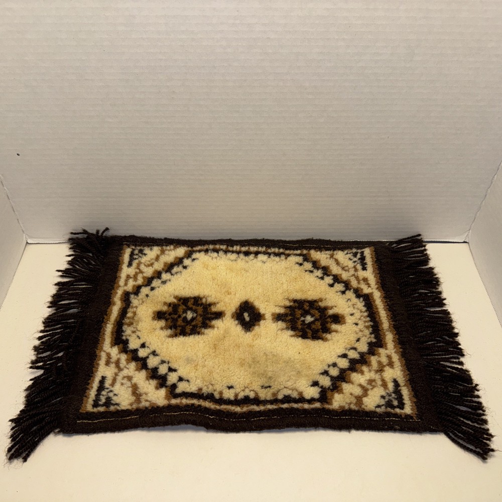 Vintage Handmade Aztec Miniature Wool Rug Brown And Tan Dollhouse Furniture