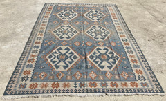 Vintage Traditional Handmade Turkish Geometric Border Kilim Floor Rug 300×206 cm