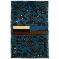 Afghan War Rug Vintage Cultural Artwork Carpet 3.9×2.6 ft