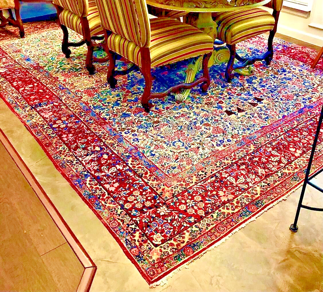 Antique 1899 Kirman Oriental Hand Knotted Rug RedBlue Floral Grape Pattern 12x9 gallery