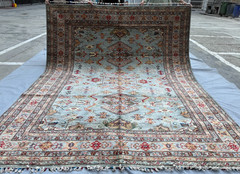 8.2×9.11 Afghan Kazak Rug Light Blue Handmade Wool Oriental Living Room Bedroom
