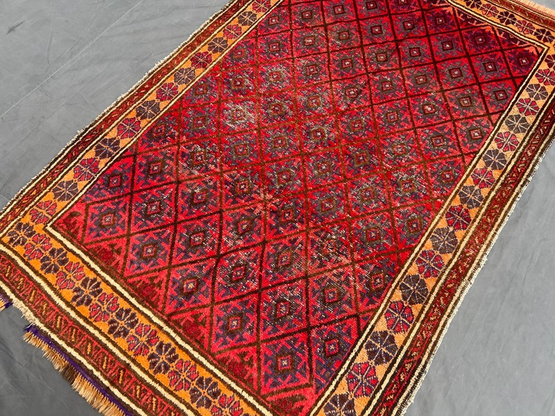 Vintage Caucasian Rug 4'9x7'9 Red Hand Knotted Distressed Low Pile Tribal Carpet gallery
