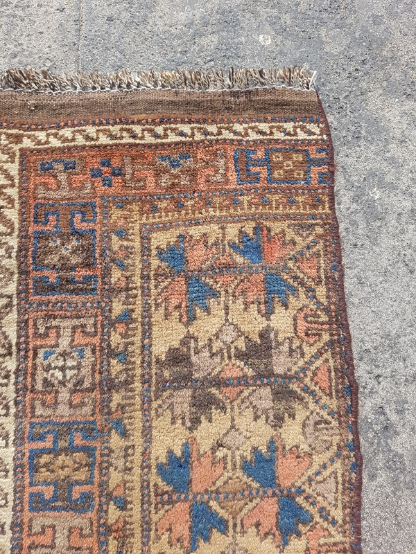 Vintage Hand Made Traditional Rug Oriental Wool Multicolor Carpet 125x38 cm gallery