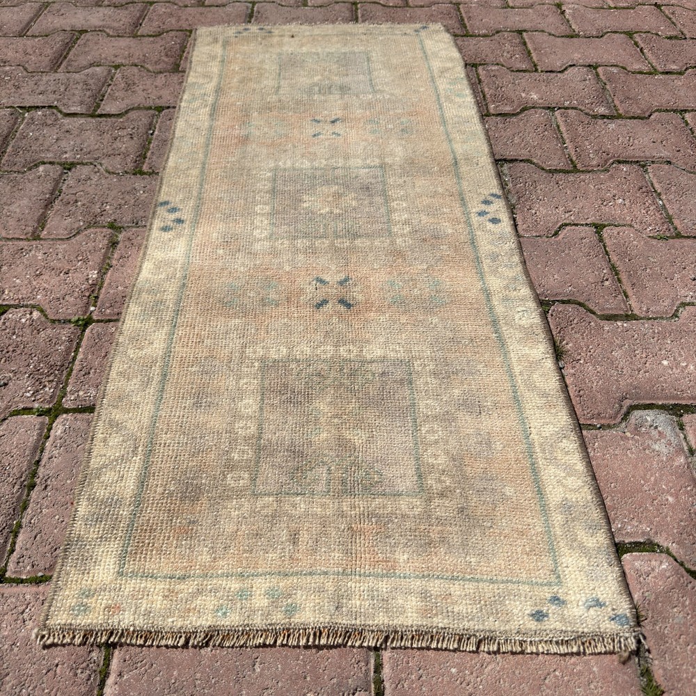 2x4 Cream Sage Blush Vintage Turkish Oushak Wool Faded Handmade Rug-Tariff Free
