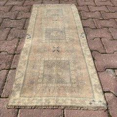 2×4 Cream Sage Blush Vintage Turkish Oushak Wool Faded Handmade Rug-Tariff Free