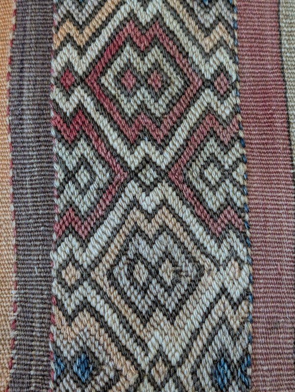 Antique Turkish Jijim Flatweave Bag Panel Stripe Diamond Geometric 48x32 Worn gallery