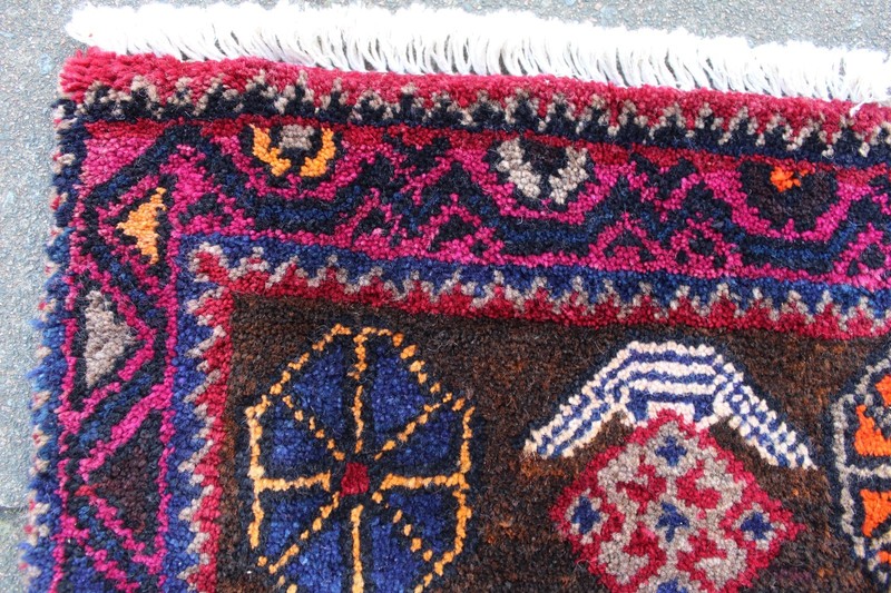 Vintage Hand Made Traditional Oriental Wool Purple Brown Large Rug 245x137m gallery