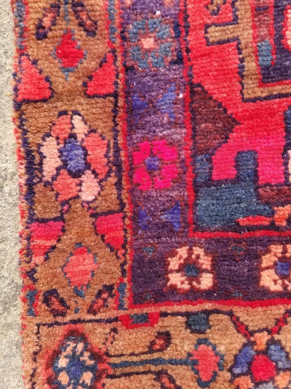 Distressed Vintage Traditional Handmade Hamadan Wool Multicolor Rug 217x126cm gallery