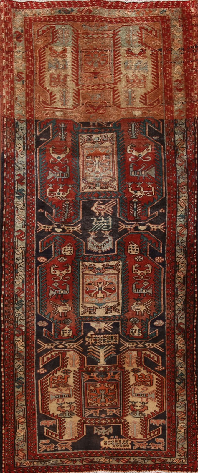Vintage Traditional Runner Rug 4x10 Hand-knotted Wool Geometric for Hallway gallery