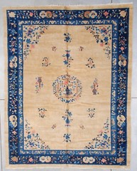 Antique Peking Chinese Oriental Rug Ivory and Blue 9’1″ X 11’6″ #7513