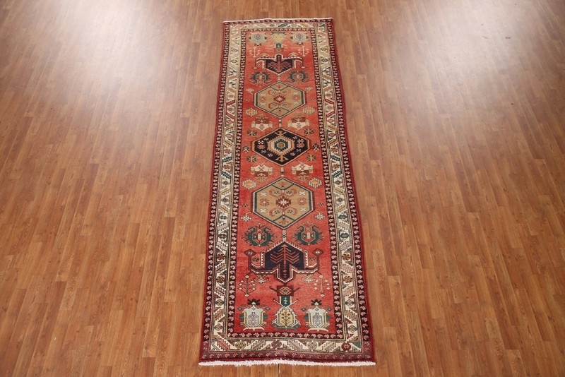 Geometric Heriz Traditional 11 ft. Runner Rug 4x11 for Hallway Handmade Carpet gallery