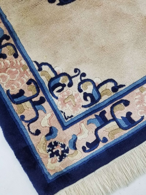 Antique Tibetan Hand Knotted Floral Blue Brown Wool Rug Carpet 93x63cm gallery