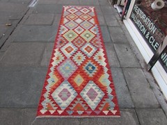 Vintage Kilim Traditional Hand Made Oriental Red Wool Kilim Runner 294x87cm
