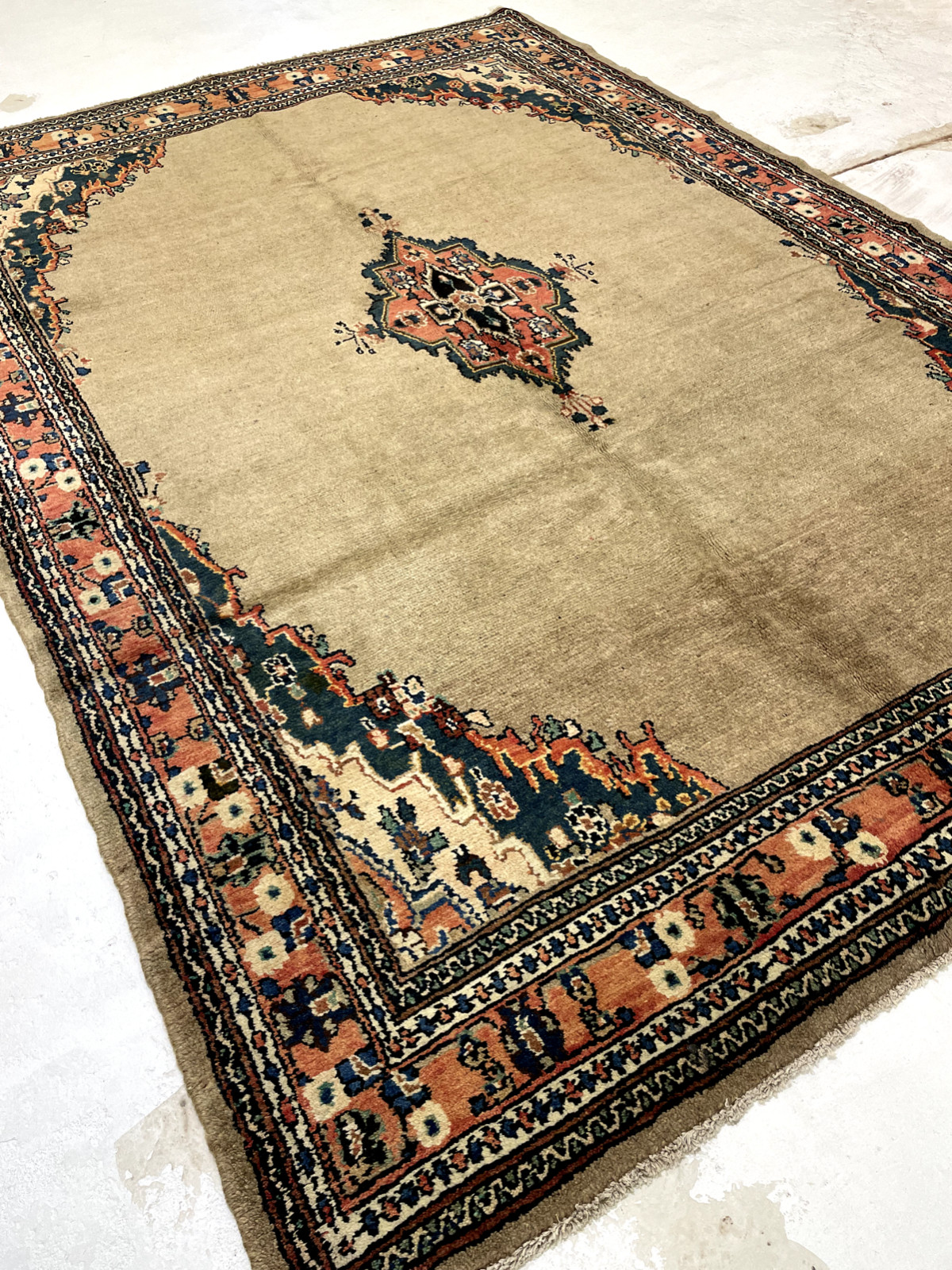 Antique Oriental Hand-Knotted Wool Area Rug Beige/Terracotta/Blue 6'10" x 9'10" gallery