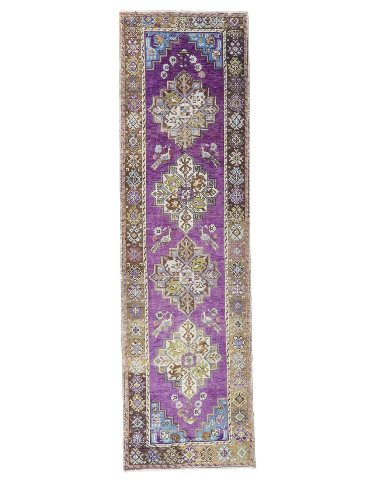 2.10x10.2 Vintage Turkish Runner,Purple Oushak Tribal Hand Knotted Wool Area Rug gallery