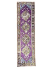 2.10×10.2 Vintage Turkish Runner,Purple Oushak Tribal Hand Knotted Wool Area Rug