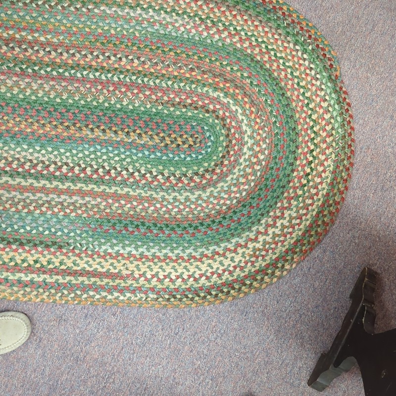 Vintage Oval Braided Rug 3x5 Wool *Red Pink Greens* Cottagecore! gallery