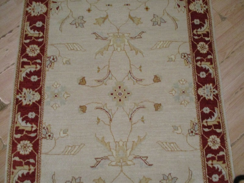 4x8 FEET RUNNER BEAUTIFUL Red Border UNIQUE HANDMADE-KNOTTED WOOL RUG 585664 gallery