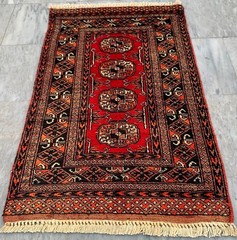 Vintage Afghan Jaldar Bokhara, Wool Area Rug, Traditional Carpet (2×3 ft.)