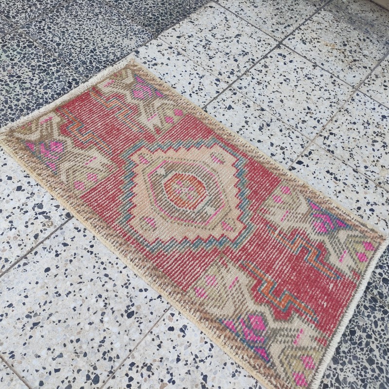 Cherry motif 2x3 Turkish Vintage Small Rug 49 x 92 cm Bath Mat 1.61 x 3.02 ft gallery