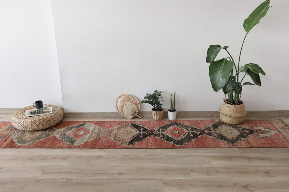 2x12 Vintage Oushak Runner Rug, Hand Knotted Wool Hallway Rug,Boho Runner,