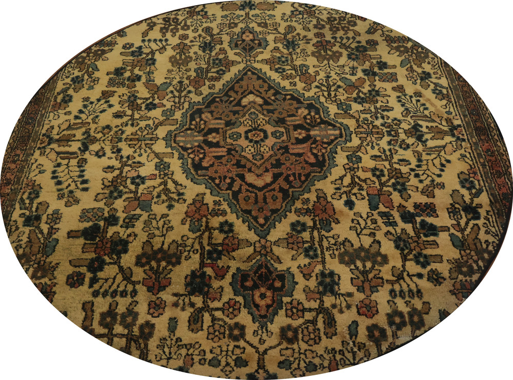 Vintage Living Room Round Rug 7x7 ft Wool Hand-knotted Floral Classic Carpet