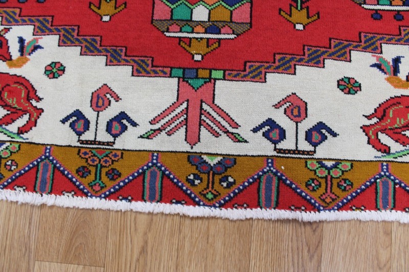 Vintage Oriental Rug Bright Red Tribal Wool Carpet 150 X 110 CM gallery