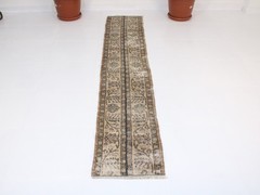 1.3 x 8.0 Feet Beige Patchwork Runner Rug – Handmade Turkish Hallway & Corridor
