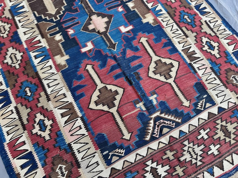 4.5 X 10 COLLECTORS’ ITEM Antique Above 100 Years Old Azerbaijan Shirvan Kilim gallery