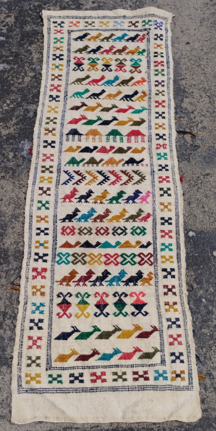 Vintage Handmade Moroccan Geometric Wool Kilim Runner Rug 140x47 cm gallery