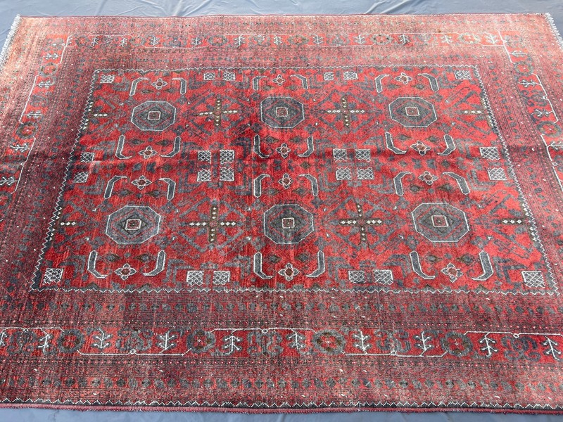 Antique Terracotta Afghan Turkmen Rug 7x10 ft Red Geometric Faded Persian carpet gallery