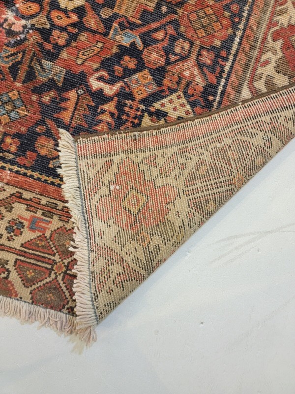 Antique Oriental Hand-Knotted Wool Runner Malayer Rust/Navy Blue 3'6" x 15'6" gallery
