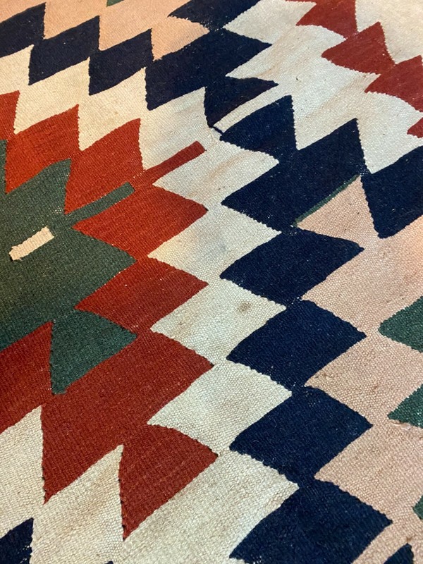 Vintage Antique Wool Handwoven Flat Weave Turkish Aztec Fringed Area Rug 7'x9' gallery