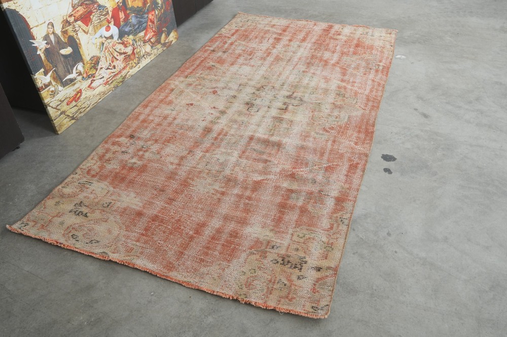 4x8 Turkish Rug Hand-Knotted Vintage Oushak Rugs Boho Decor Wool Carpet,728
