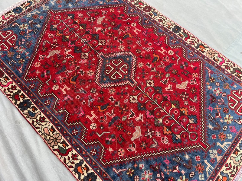 Vintage Turkish Tribal Rug 3'4x5'1 Red Hand-Knotted Caucasian Geometric Area Rug gallery